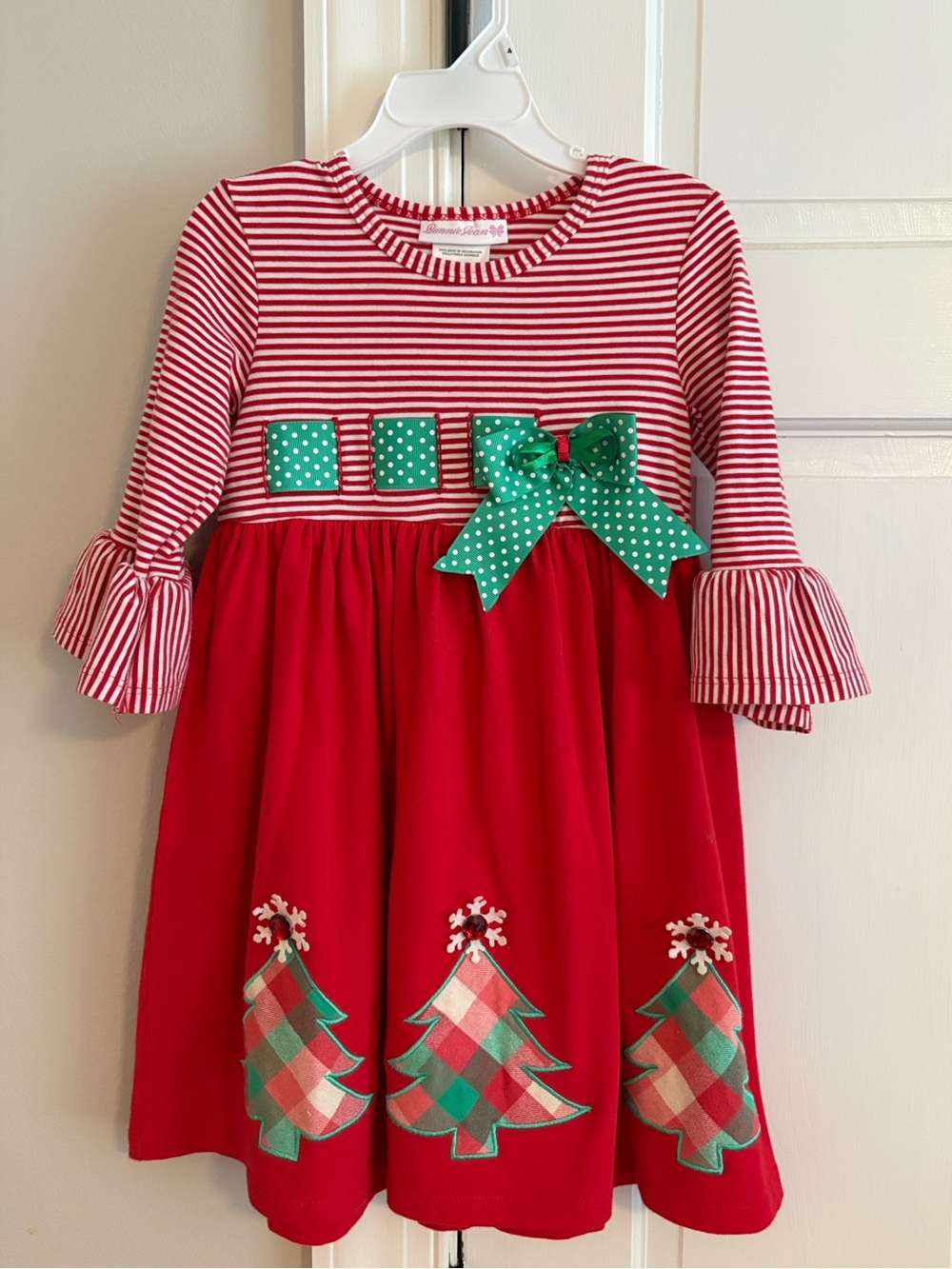 Girls’ Bonnie Jean Red & White Striped Christmas Tree 🎄 Dress - Size 4T